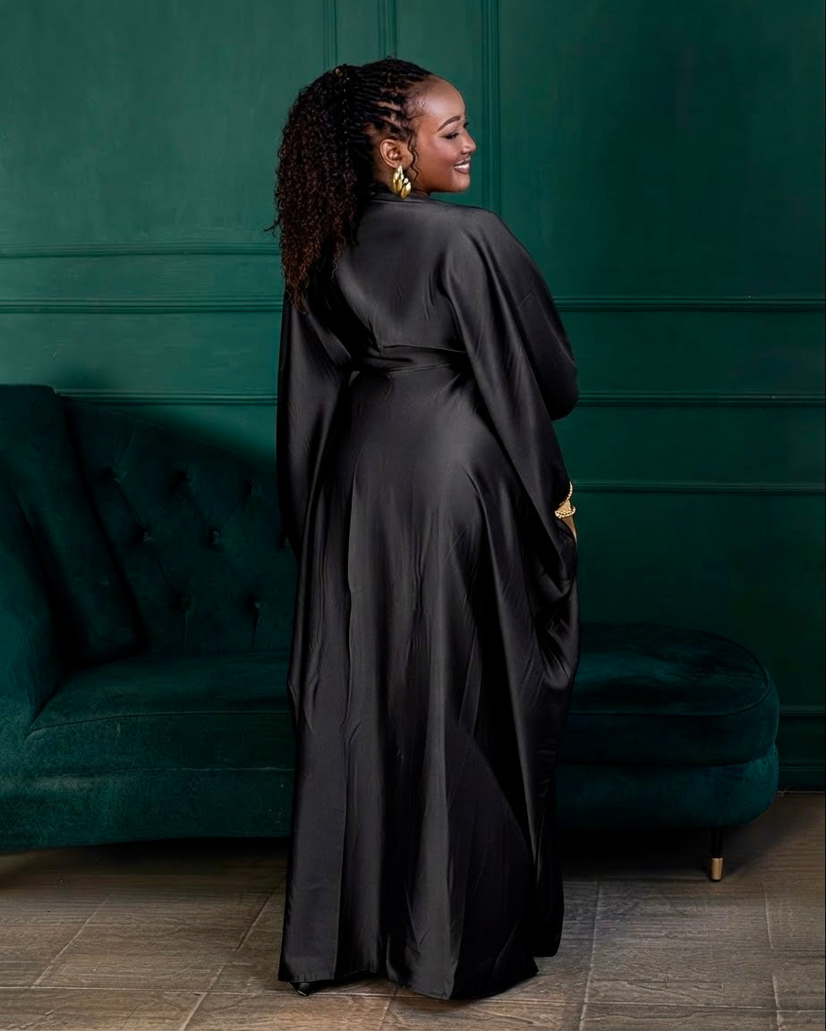 Rembo Elegant Crepe Women's Kaftan | With Scarf - Black