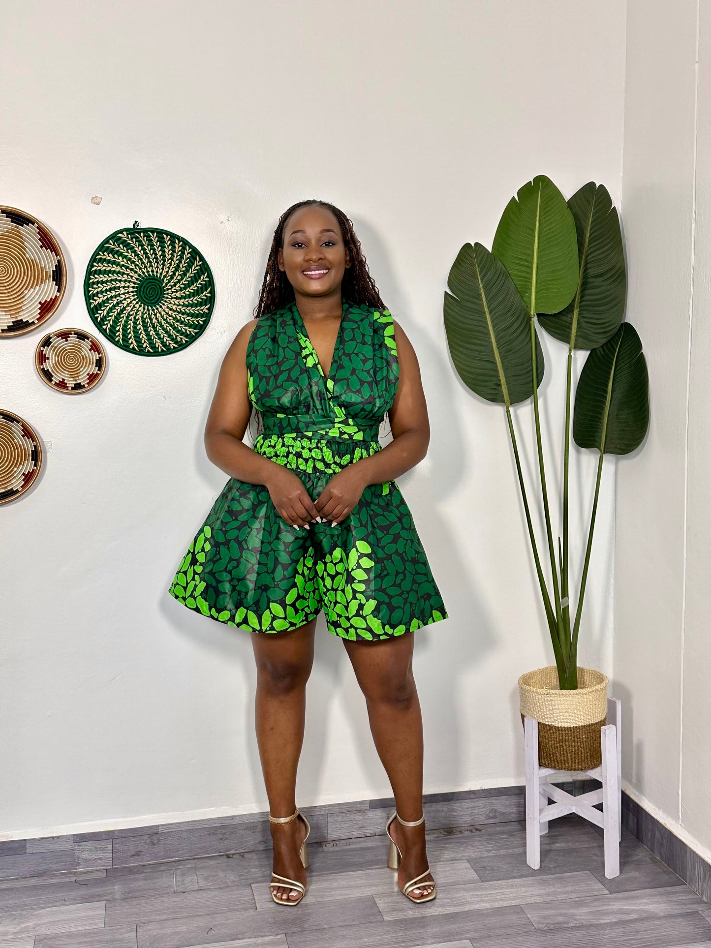 Ndio Women's African Print Infinity Romper- Green