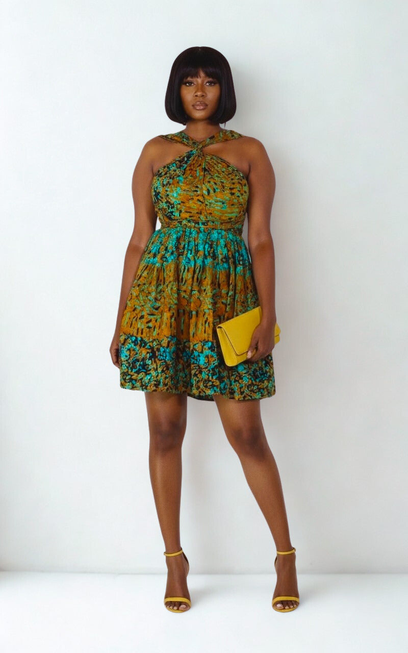 mustard dress Malkia Mustard Yellow African Print Infinity Dress M