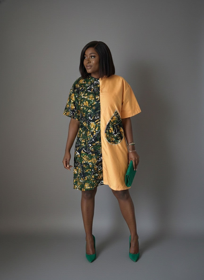 Lulu Classic Midi Dress - Yellow and Green