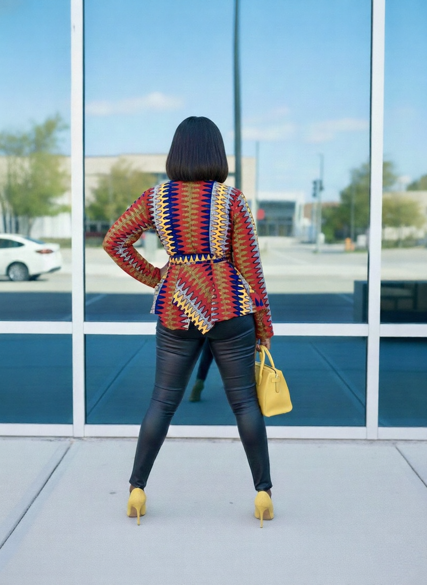 Nkofa Women's African Print Peplum Light Coat