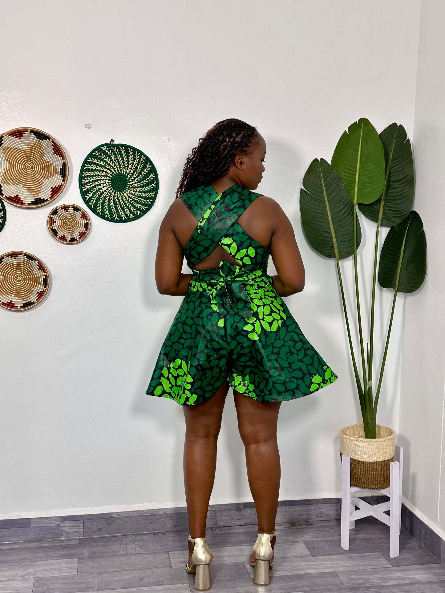 Ndio Women's African Print Infinity Romper- Green