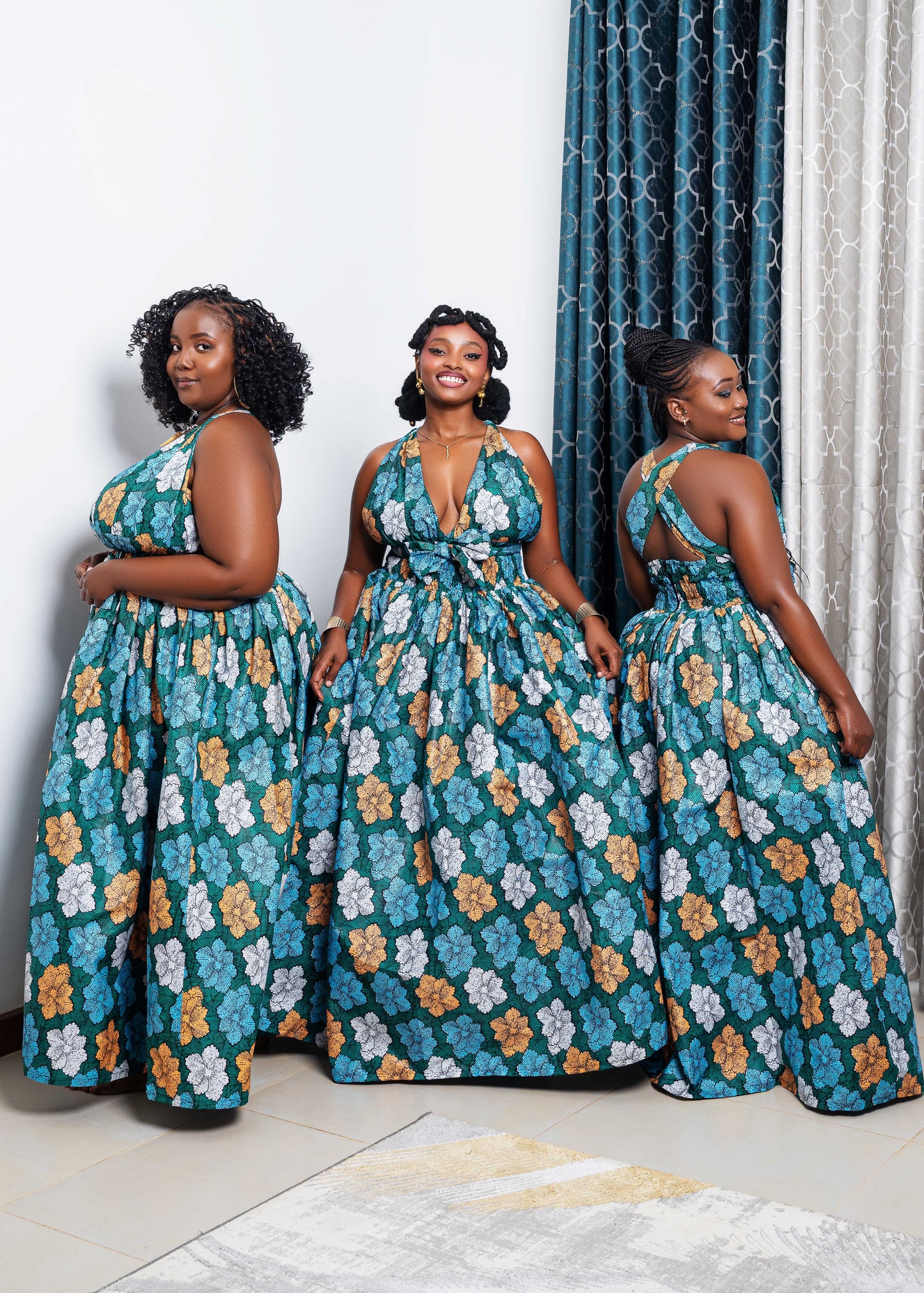 Yola Women's African Print Infinity Maxi Dress - Blue