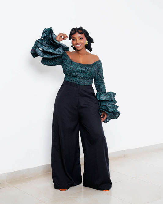 Shamia Women's Black High-Waisted Wide Leg Pants
