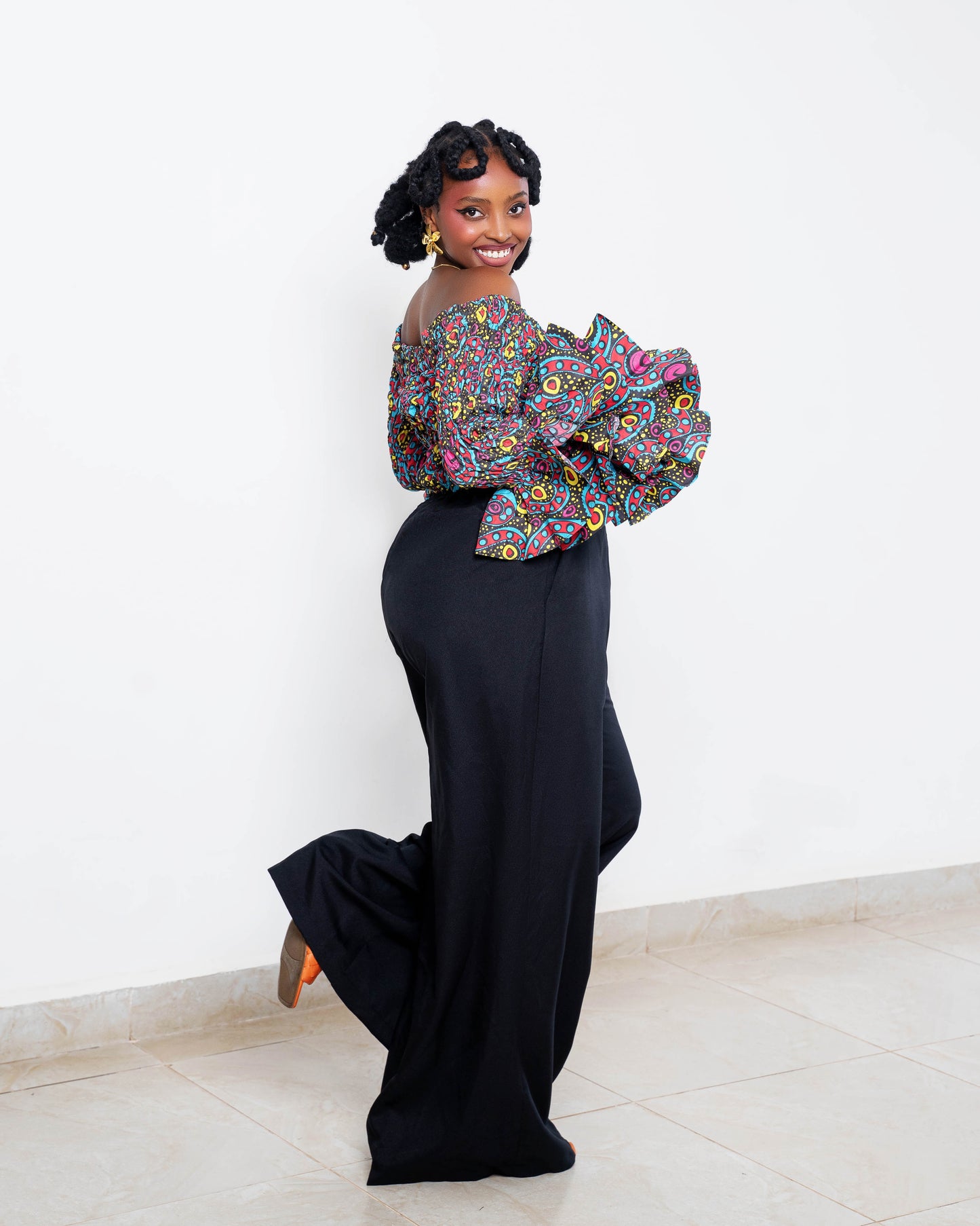 Soso Women's African Print Top with Dramatic Sleeves