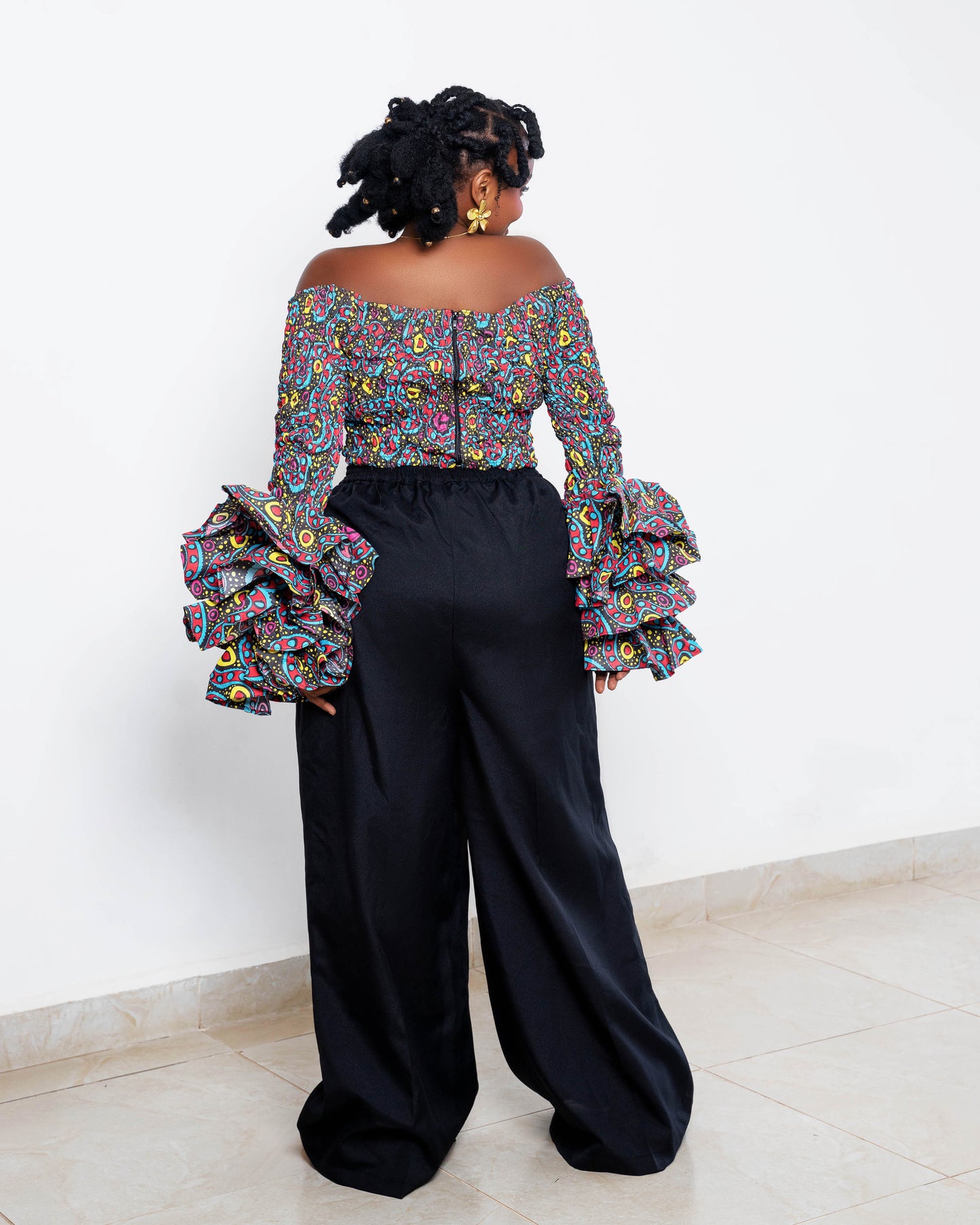 Soso Women's African Print Top with Dramatic Sleeves