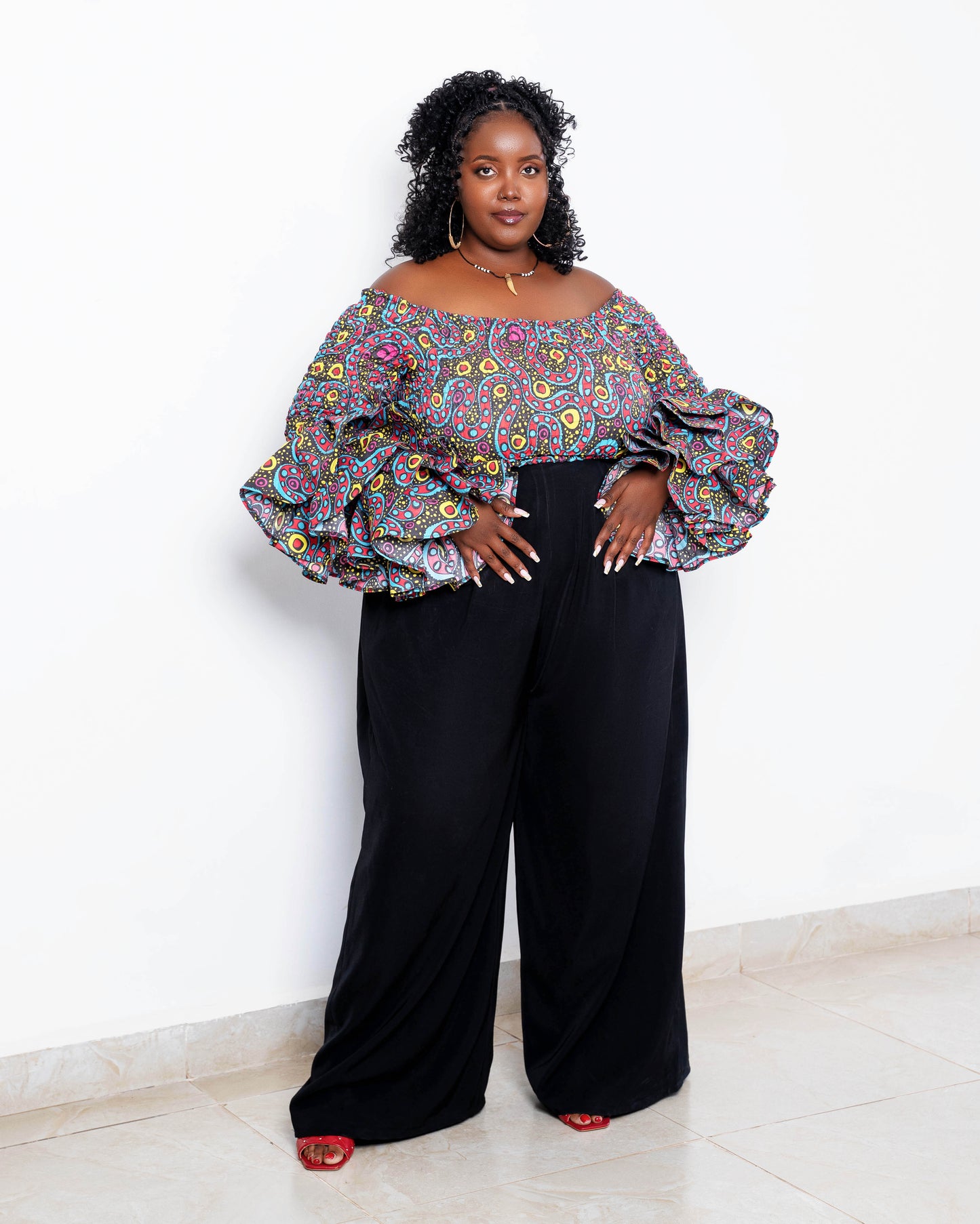 Soso Women's African Print Top with Dramatic Sleeves