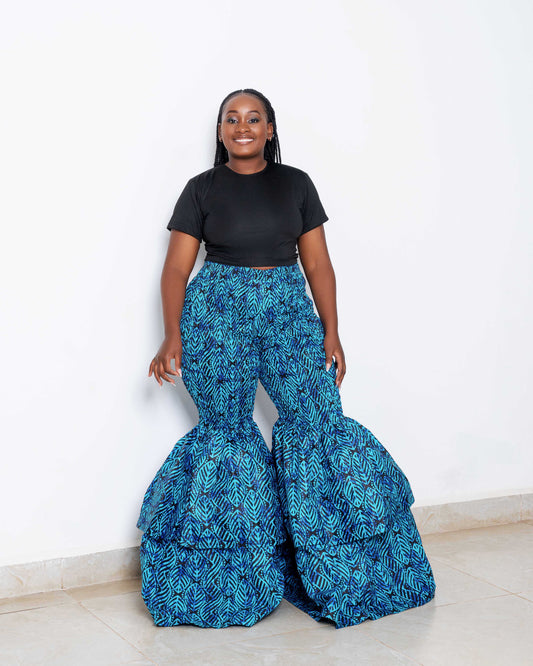 Kimi Women's African Print Bell Bottom Pants - Blue