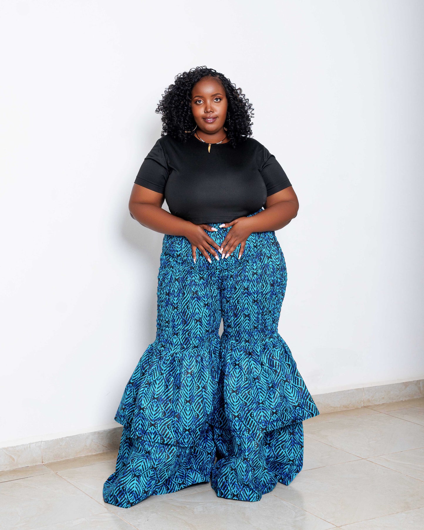 Kimi Women's African Print Bell Bottom Pants - Blue