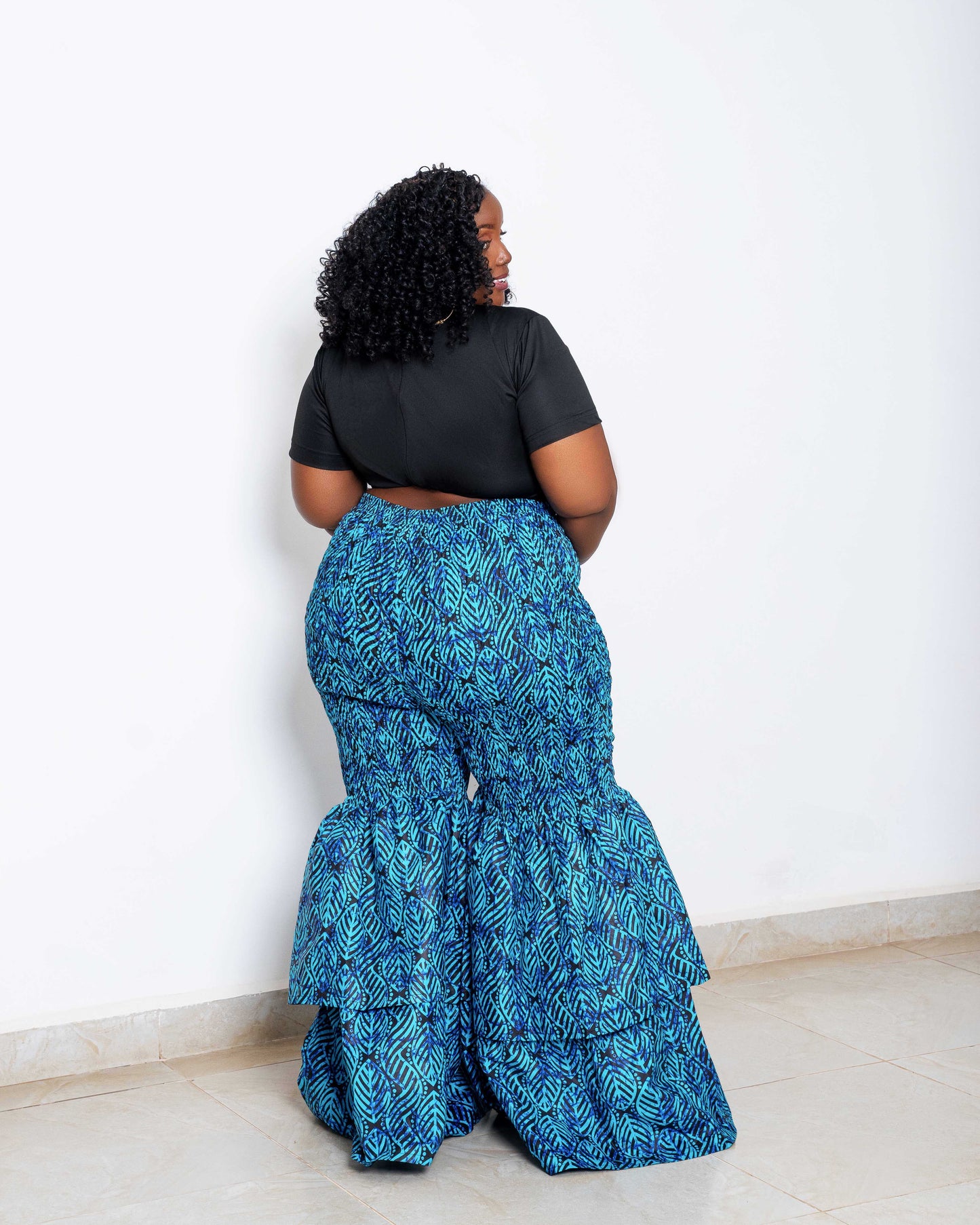 Kimi Women's African Print Bell Bottom Pants - Blue