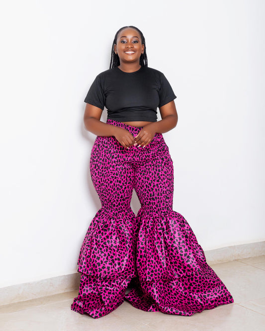 Kimi Women's African Print Bell Bottom Pants - Pink