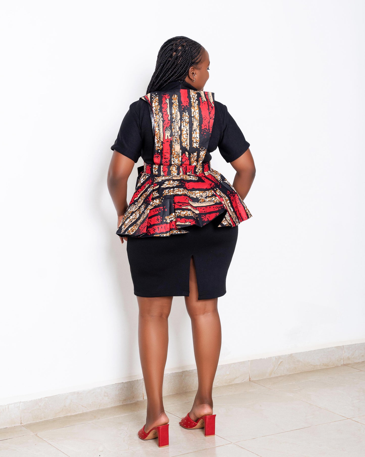 Gaga Women's African Print Peplum Light Coat - Red