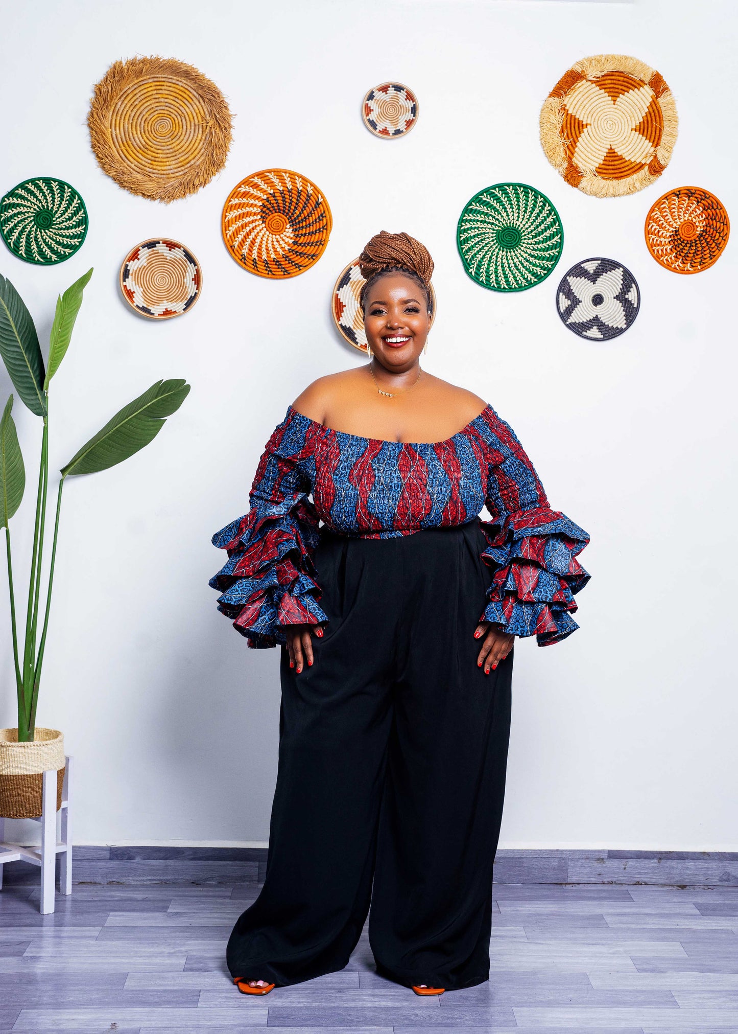 Soso Women's African Print Top with Dramatic Sleeves