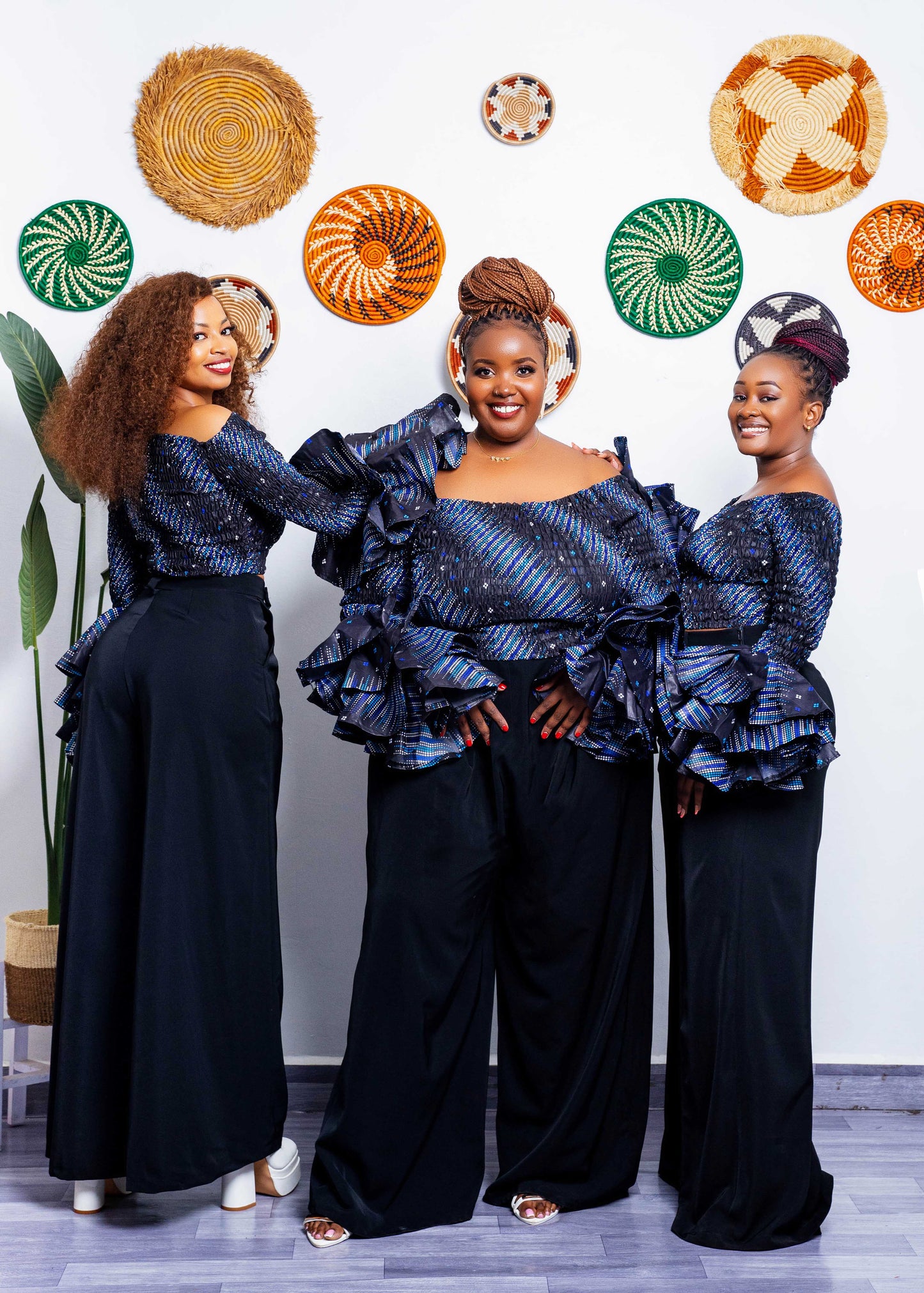 Soso Women's African Print Top with Dramatic Sleeves - BLACK