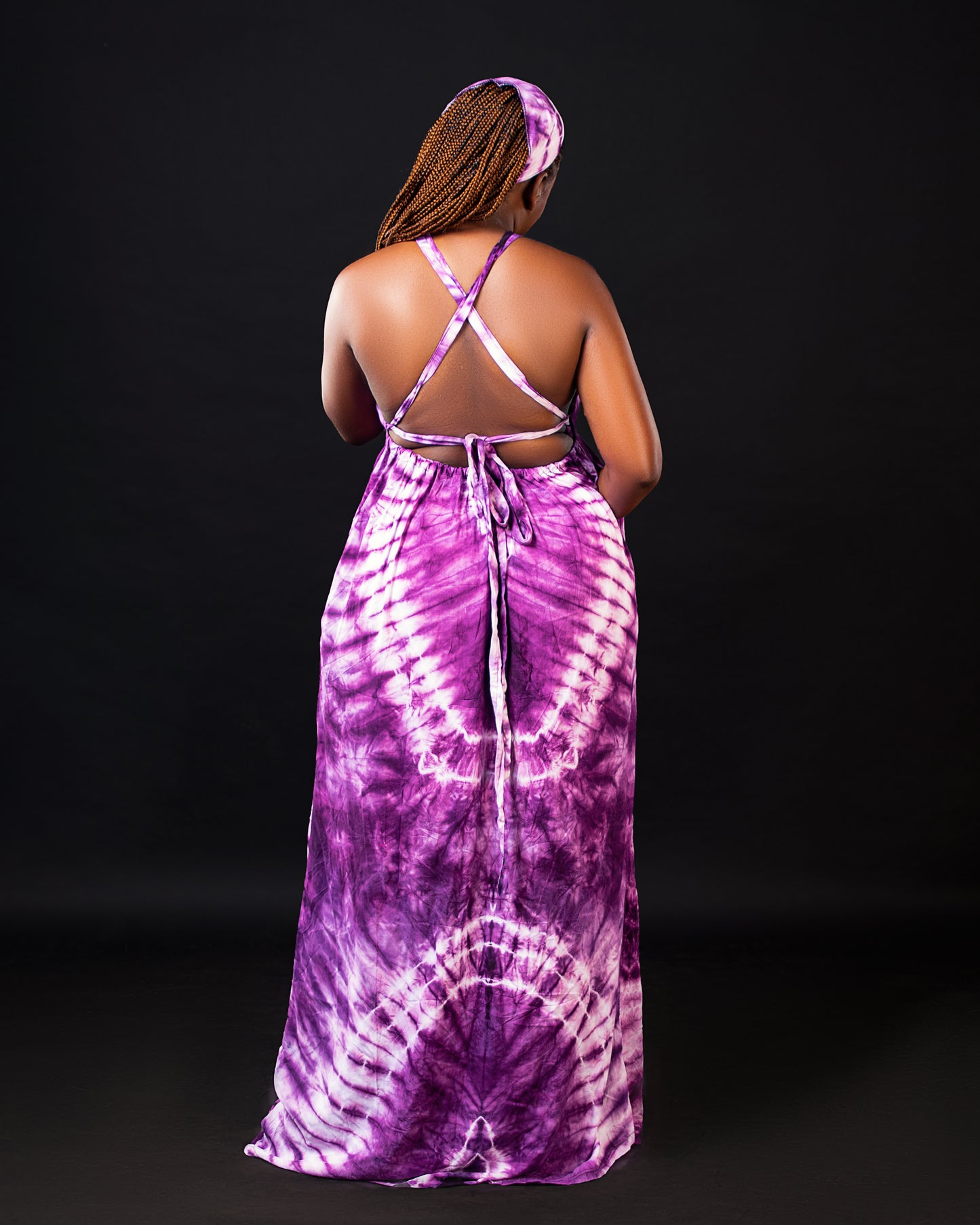 Zia Backless Maxi Dress | with in built boob support and head wrap - purple