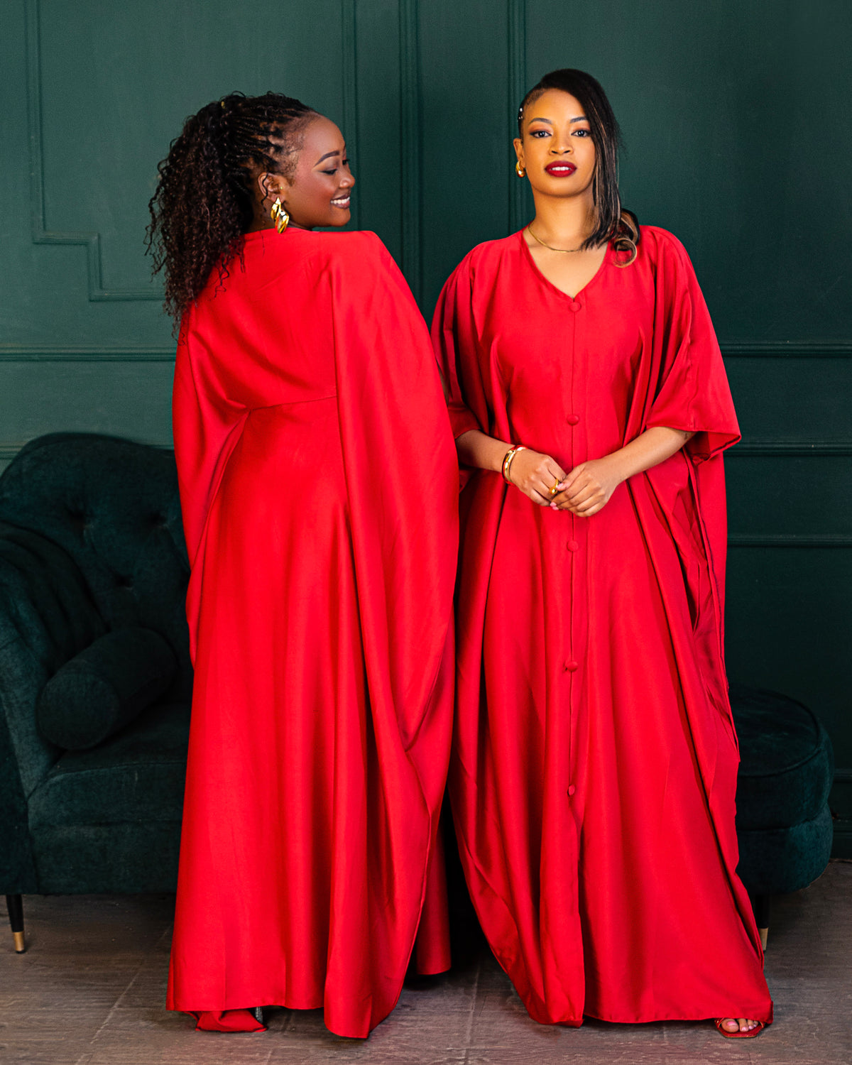 Nuru Elegant Crepe Kaftan Dress | Contemporary Women's Maxi Gown - Red