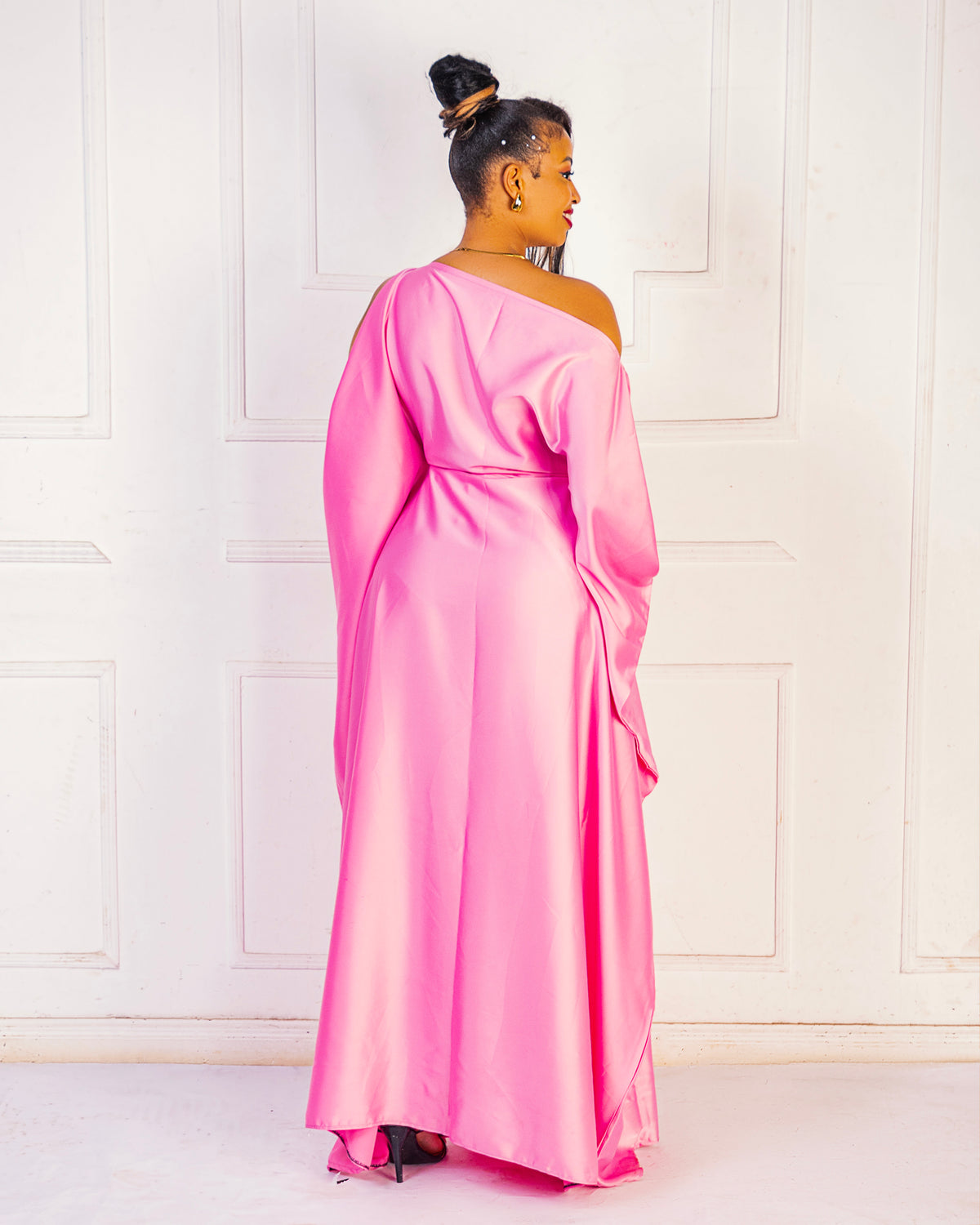 Nuru Elegant Crepe Kaftan Dress | Contemporary Women's Maxi Gown - Pink