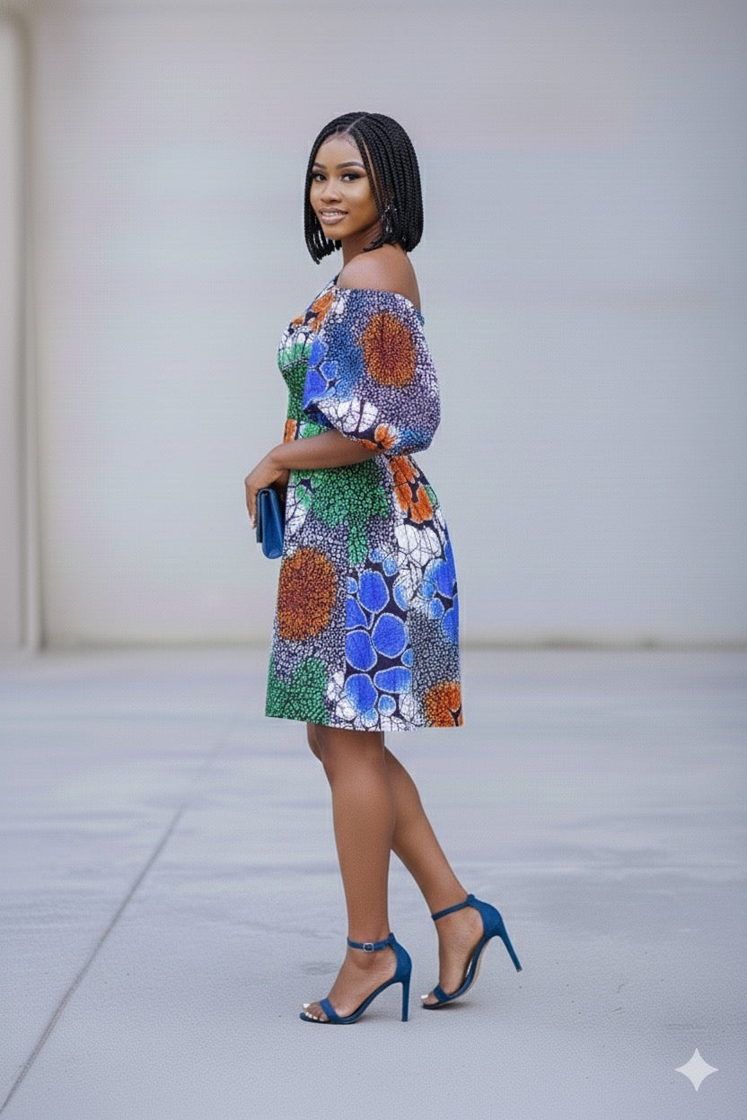 Onisha African Print Off Shoulder Mini Dress