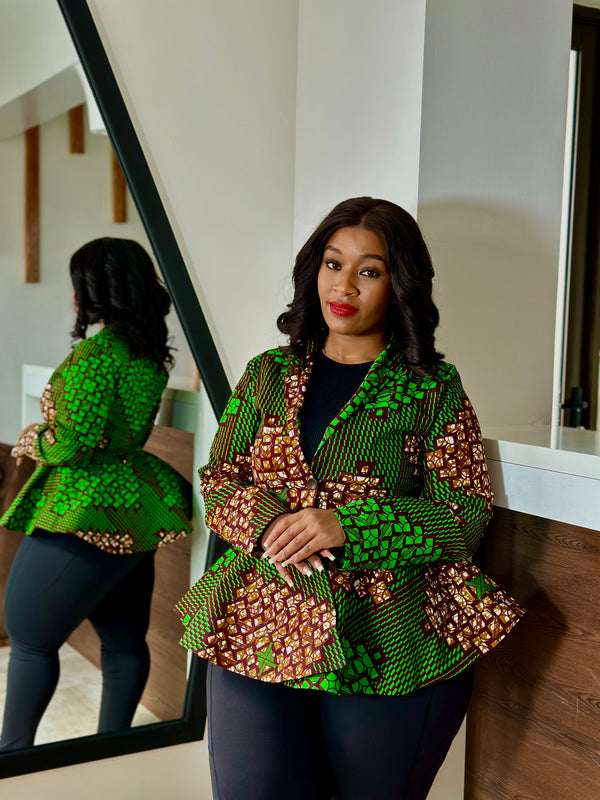 Nzula Women's Green African Print Peplum Coat