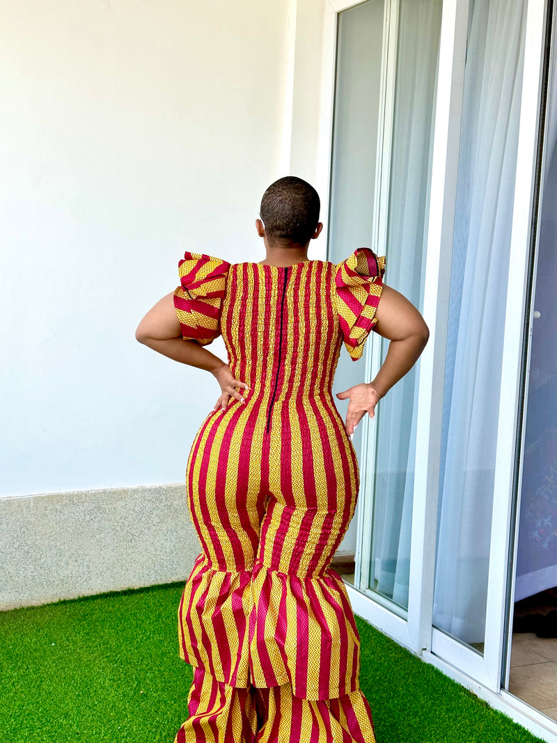 Zia Women's African Print Red Bell Jumpsuit