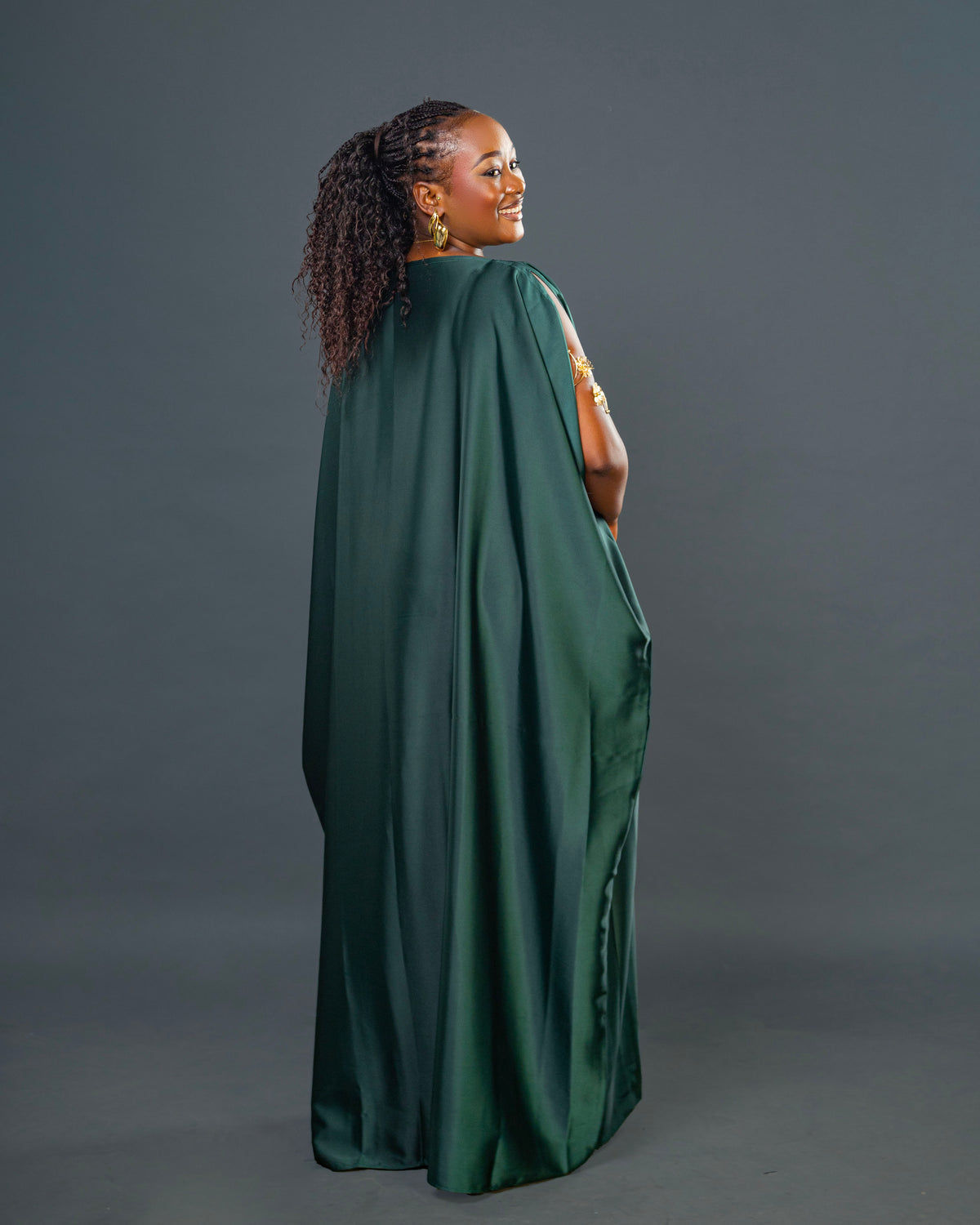 Nuru Elegant Crepe Kaftan Dress | Contemporary Women's Maxi Gown - Dark Green