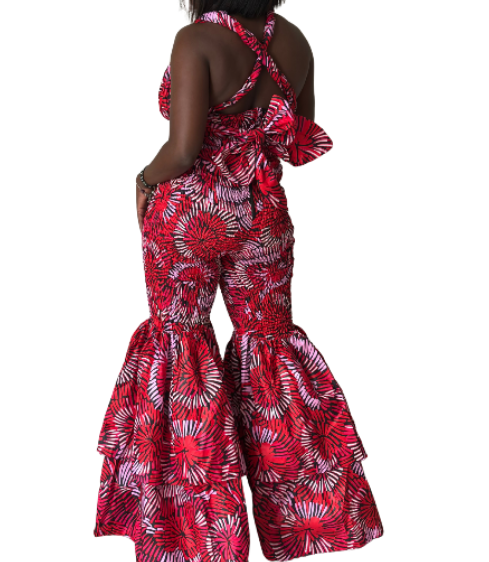 Amina Women's African Print Bell Bottom Infinity Jumpsuit