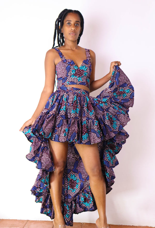 Ora Women's African Print Crop Top (Purple Matching Top)