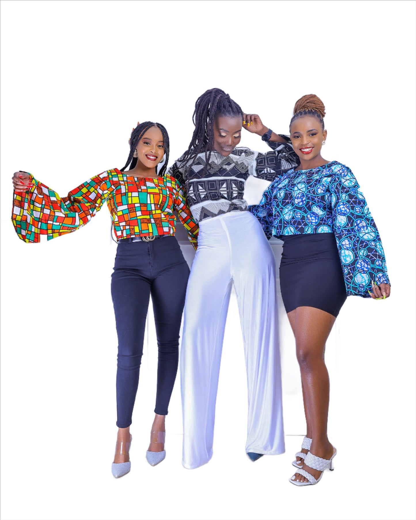 Charo Women's African Print Long-Sleeved Top (Orange & Yellow Print)