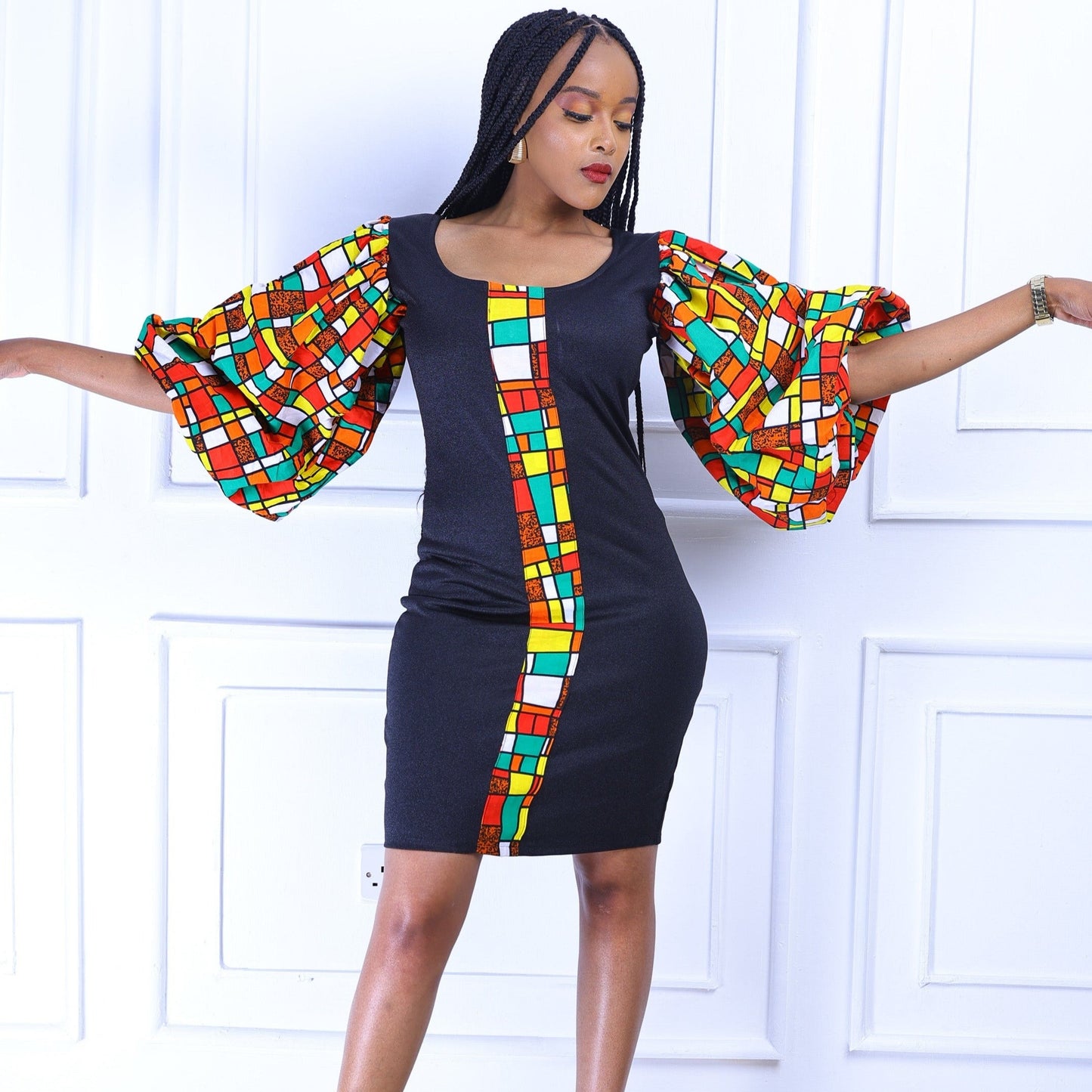 Maza Women's African Print Mini-Dress (Checked)