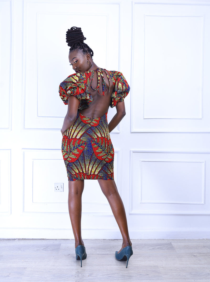 Simi Women's African Print Stretch Dress (Purple)