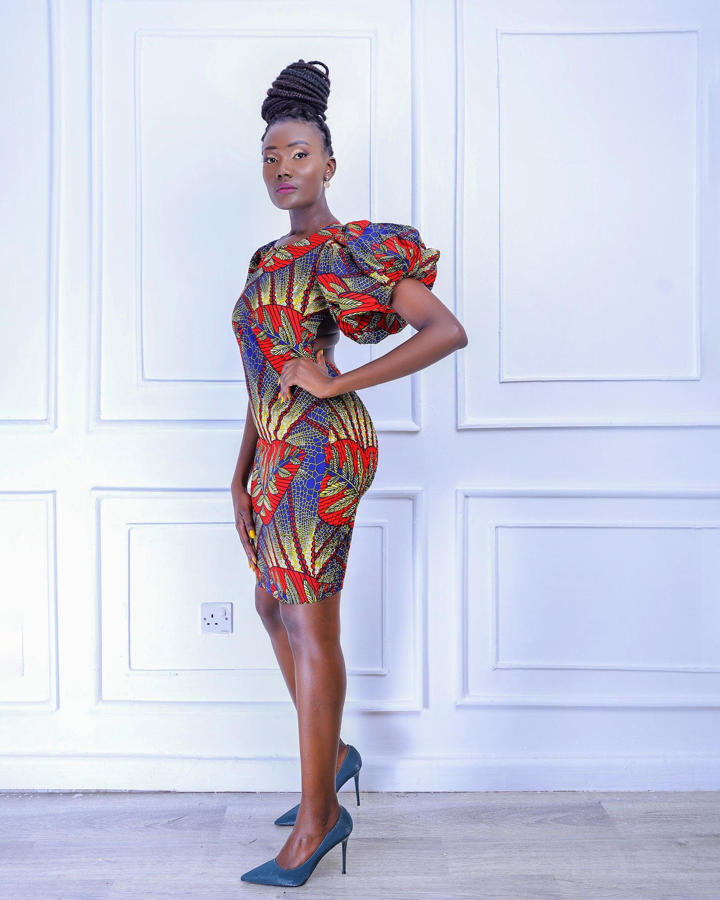 Simi Women's African Print Stretch Dress (Purple)