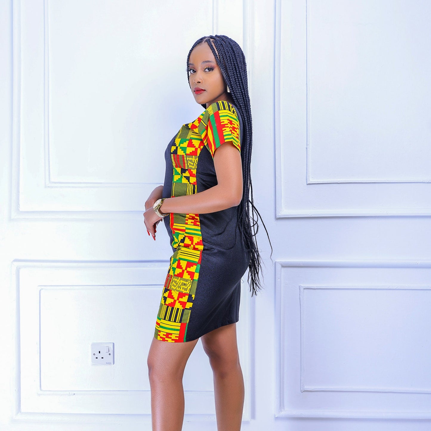 Amara Women's African Print Stretch Dress (Kente)