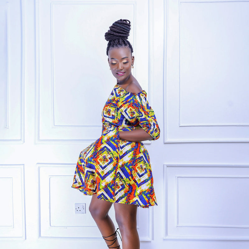 Onisha African Print Off Shoulder Mini Dress