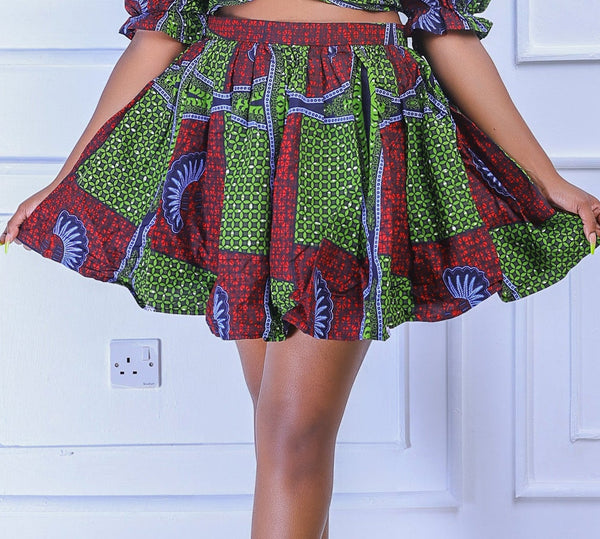 Lira Women's African Print Mini Skirt (Green Print)