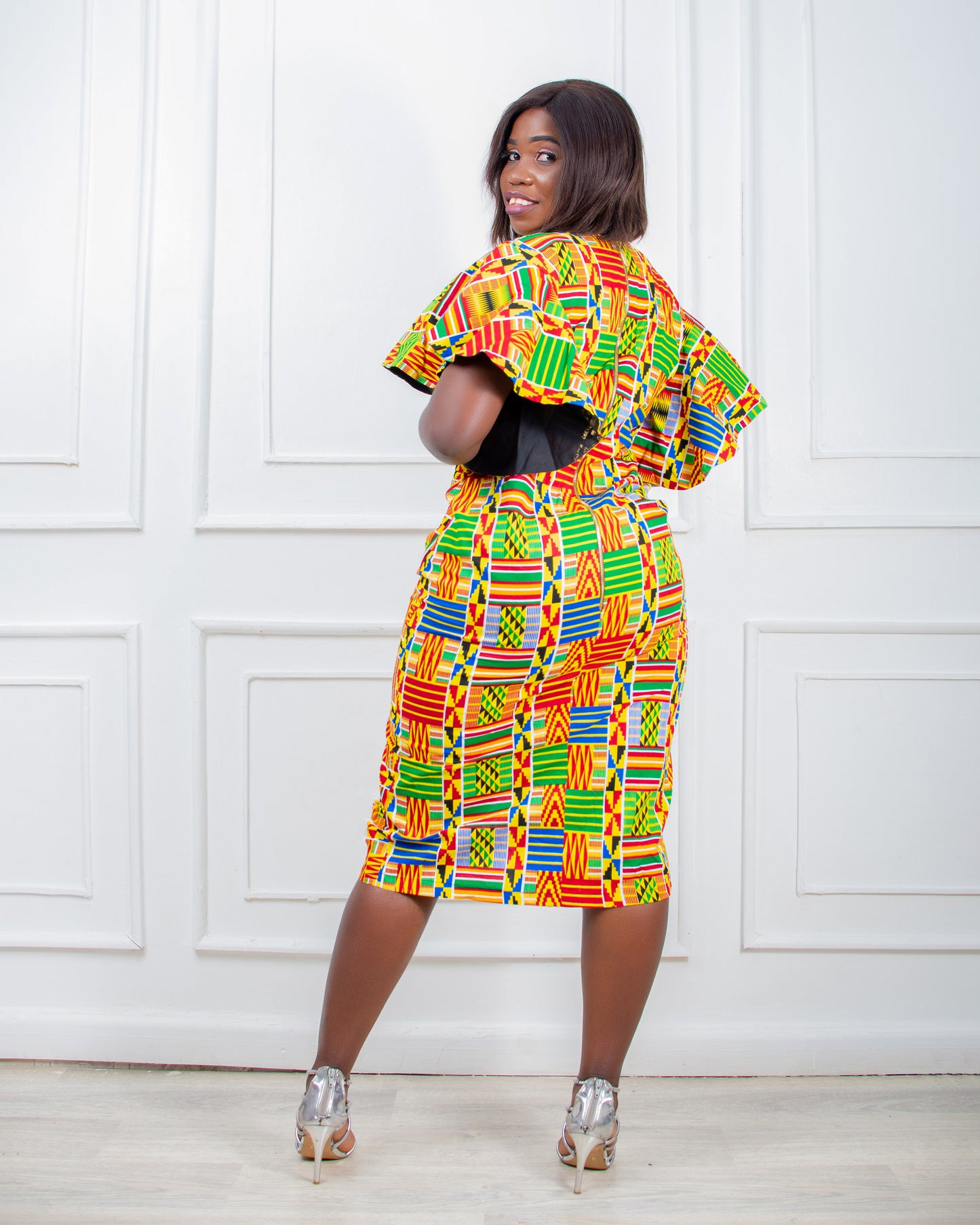 Urbi Women's African Print Midi Dress (Yellow Kente)