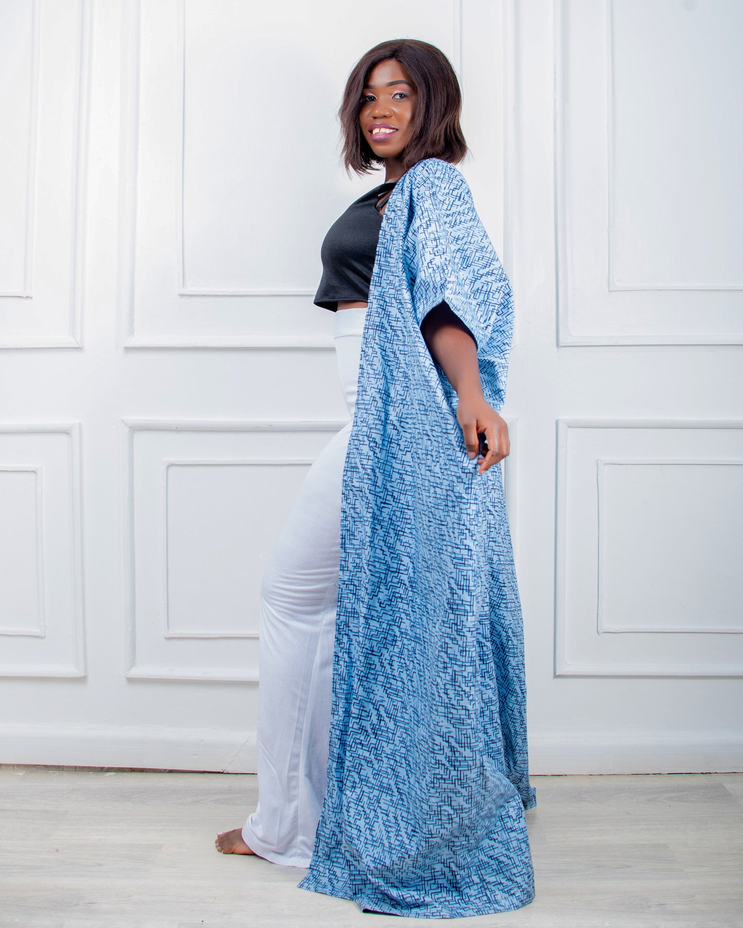 Jiji African Print Long Cover Up (Blue Print Kimono)