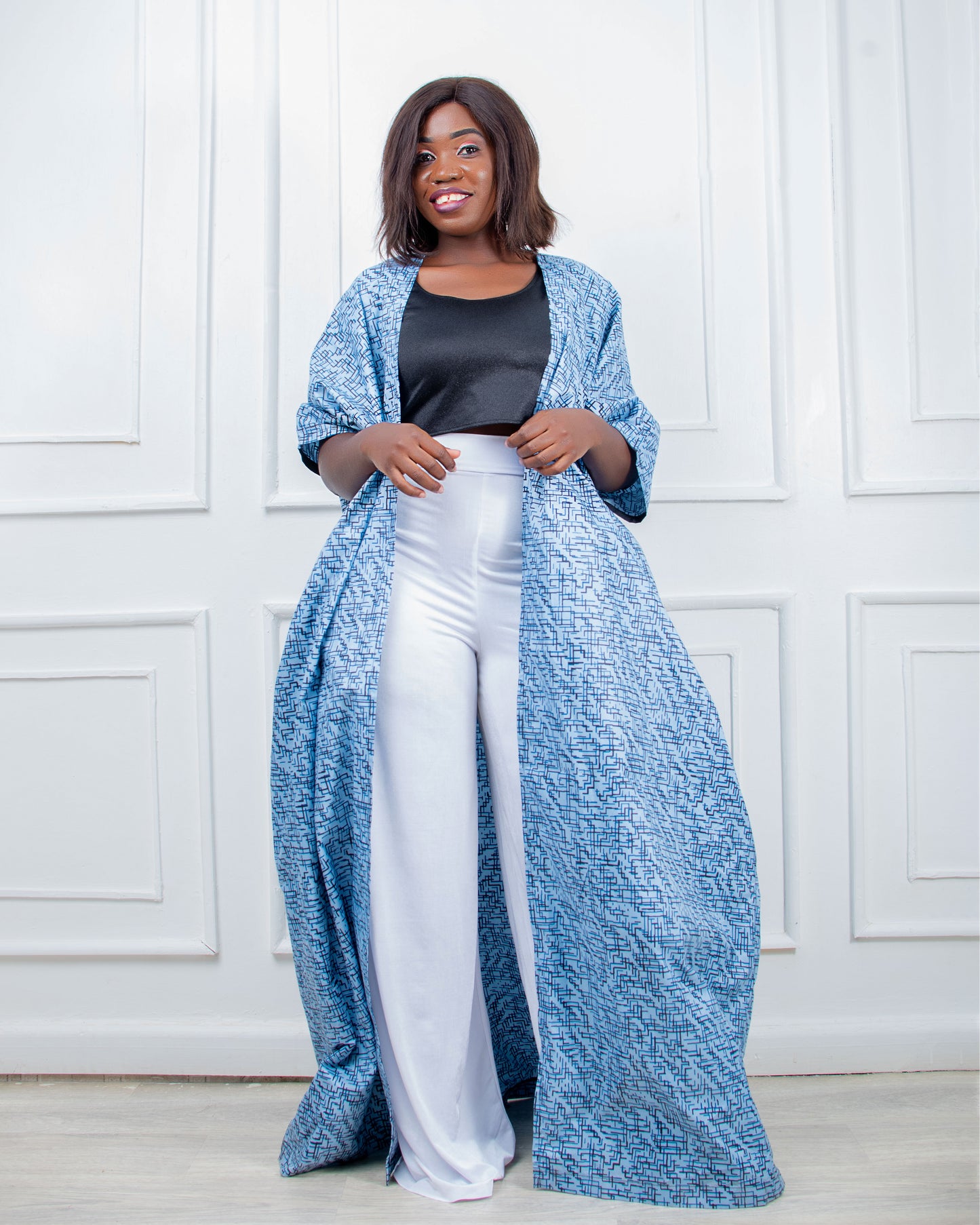 Jiji African Print Long Cover Up (Blue Print Kimono)