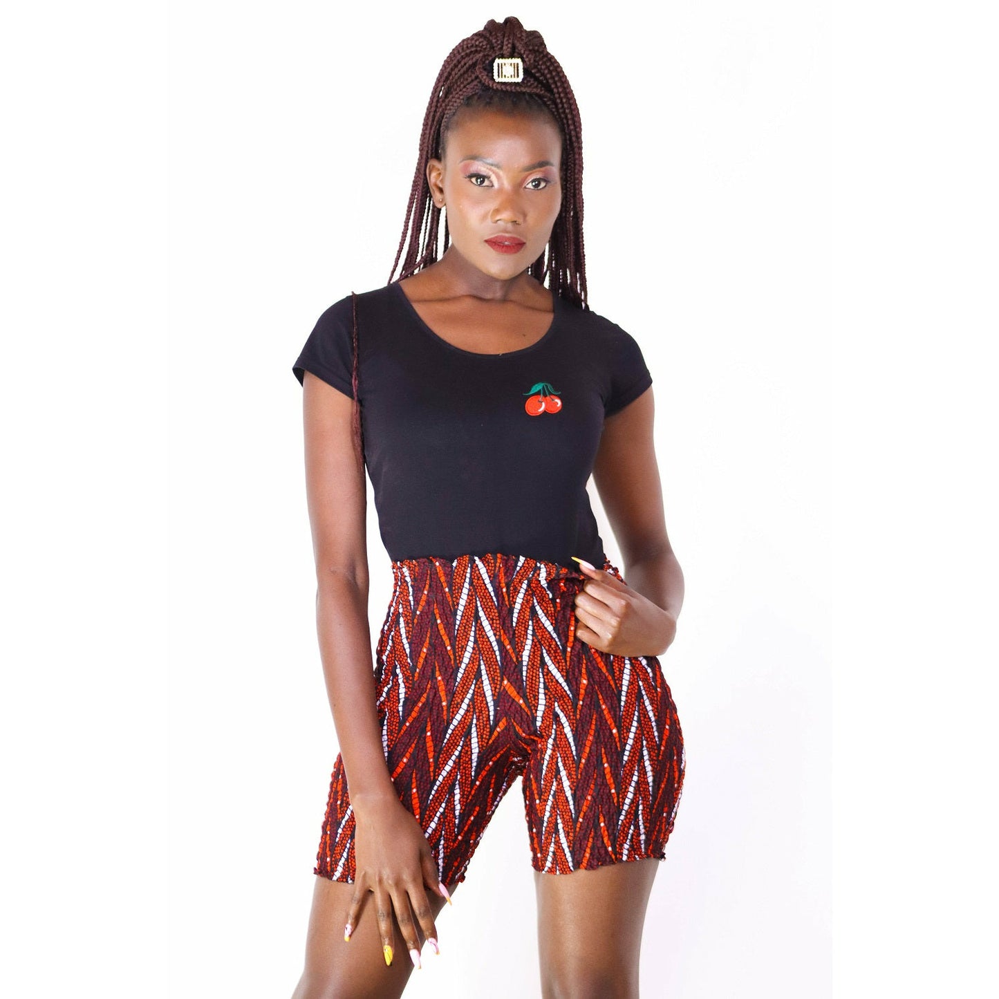 Asir Women's African Print Stretch Shorts (Red)