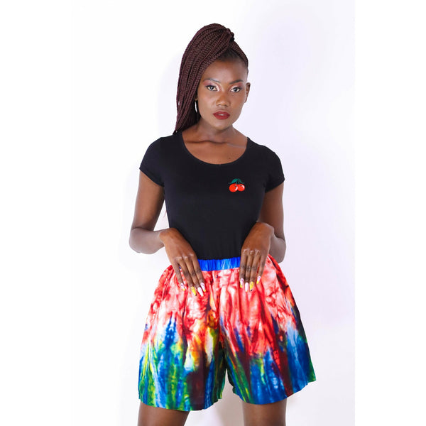 Tausi Women's African Print High-Waisted Shorts (Blue/pink)