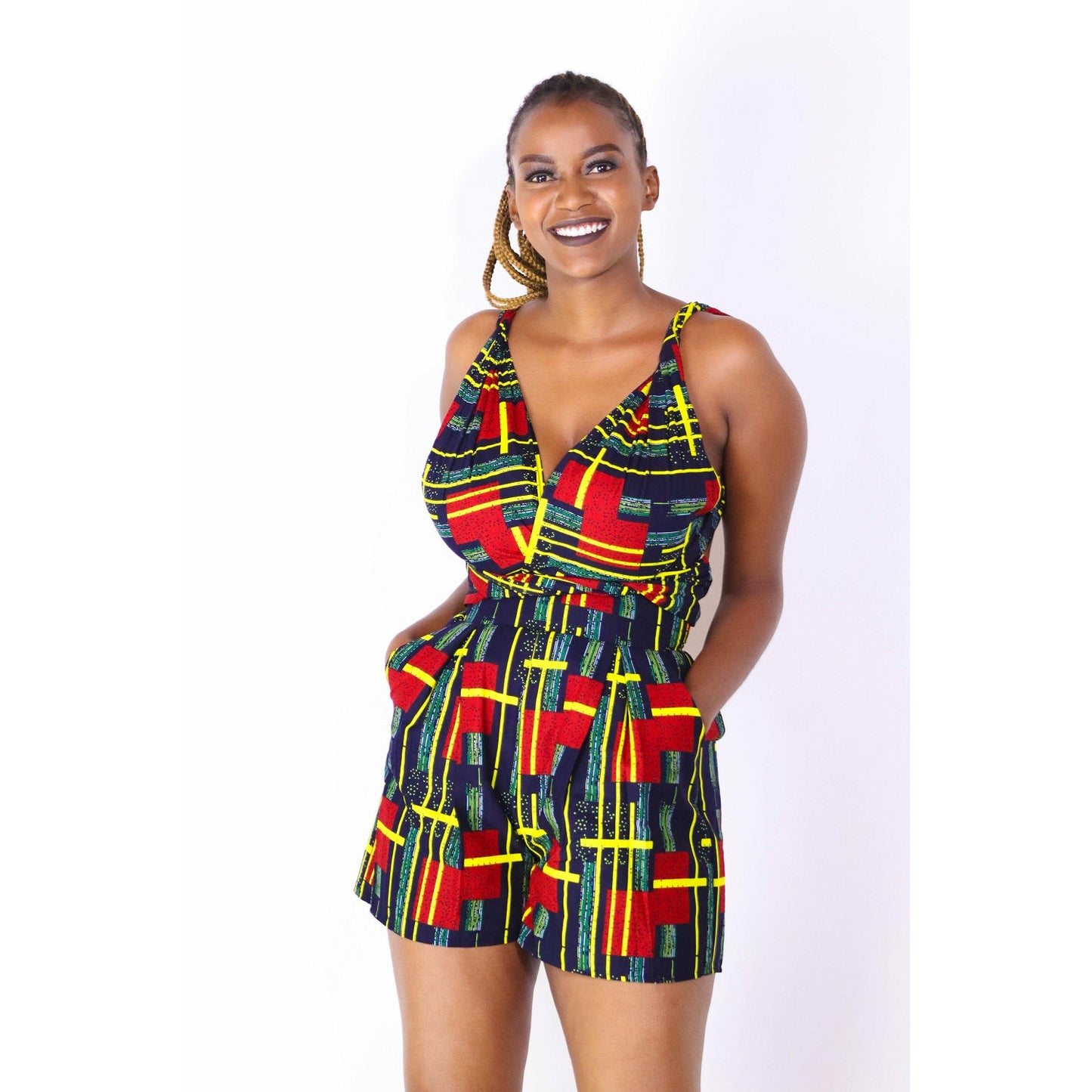 Shiri Women's African Print Infinity Romper (Red)