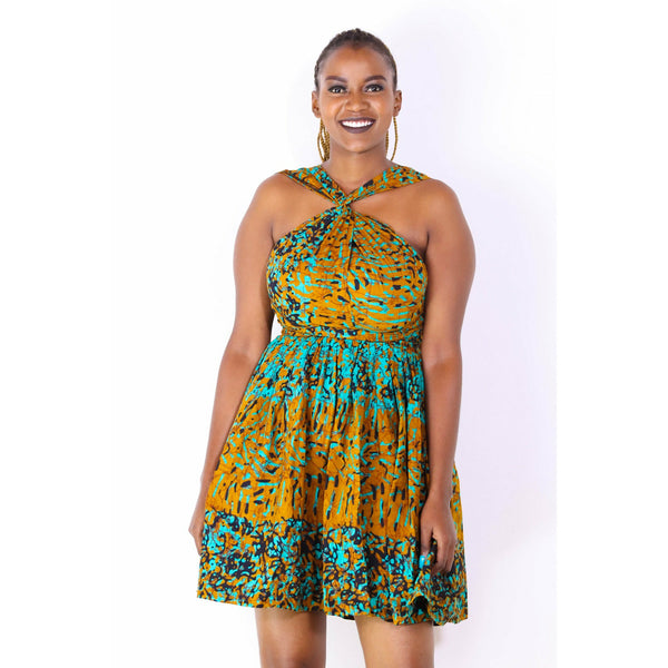 Malkia Mustard Yellow African Print Infinity Dress
