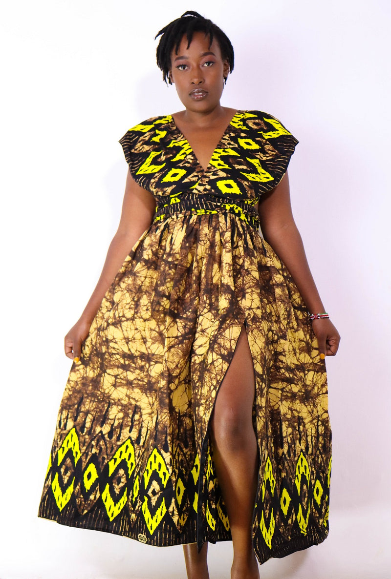 Ayaba African Print Infinity Dress (Yellow and Brown )