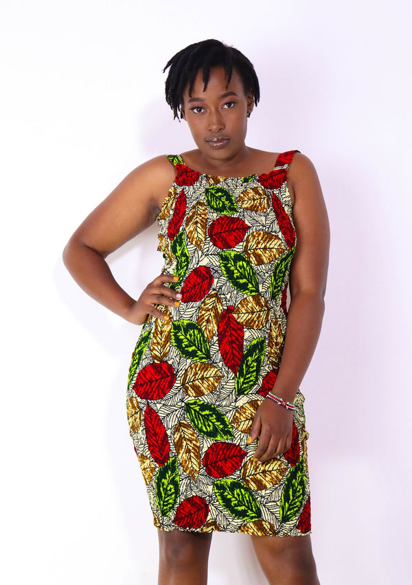 Kasa Women's African Print Stretch Dress (Green)