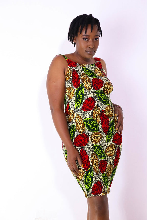 Kasa Women's African Print Stretch Dress (Green)