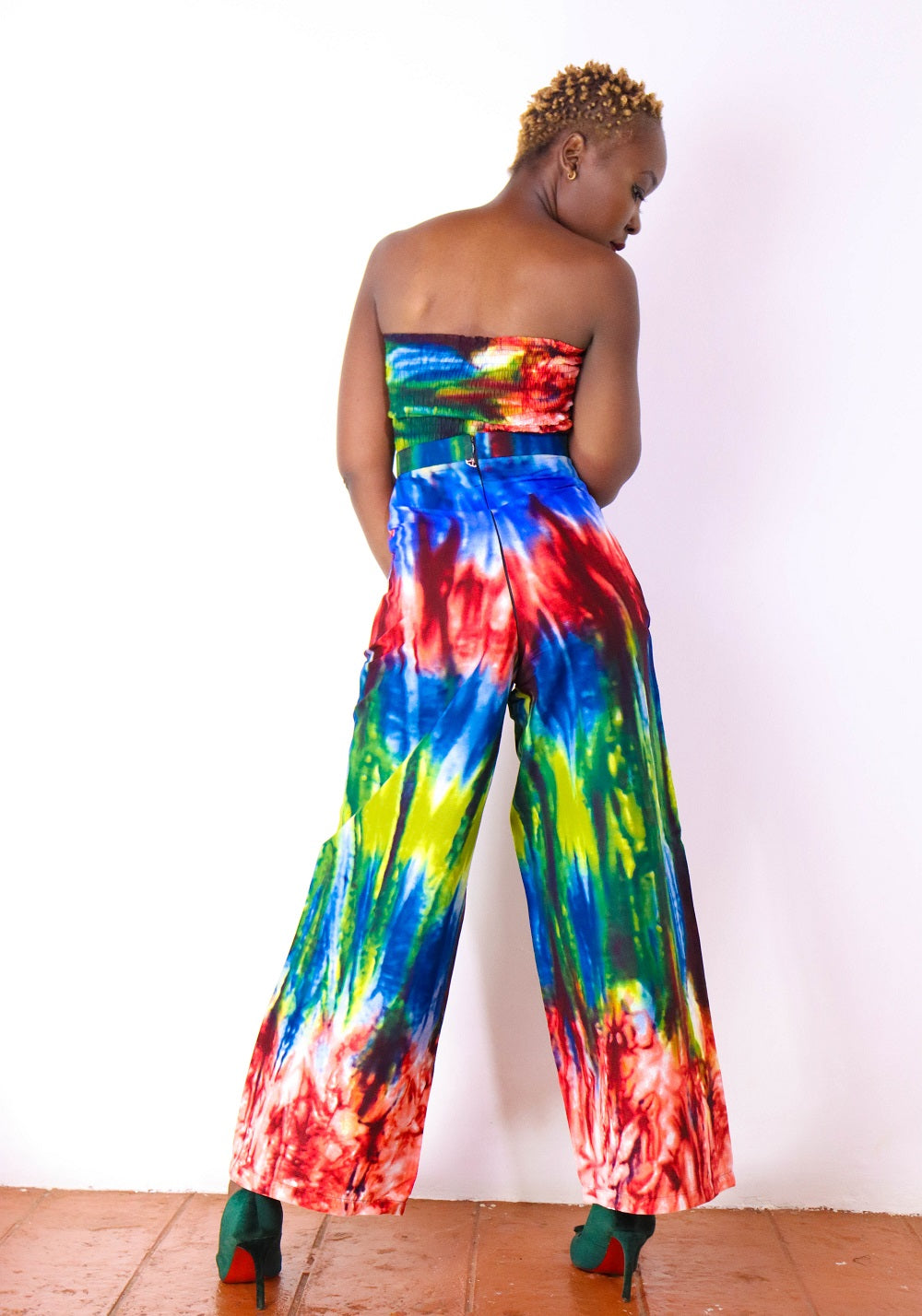 Feye Women's African Print Crop Top and Matching Wide-leg Pant Set (Multicolor)