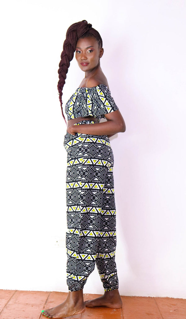 Feruzi Women's African Print Crop Top and Matching Pant sets (Tribal Print)