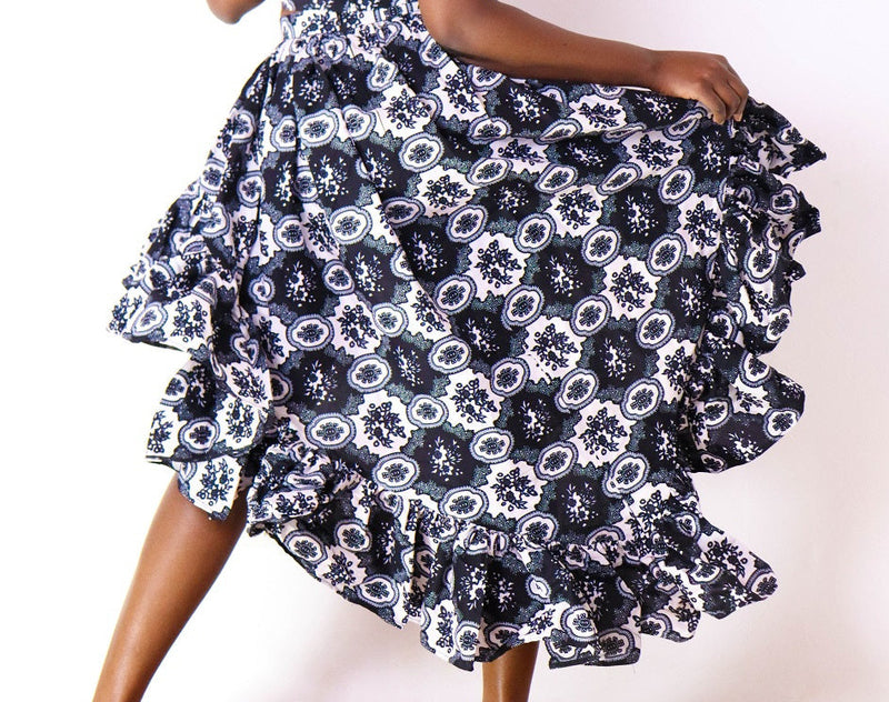 Ora Women's African Print High-Low Skirt (Black)