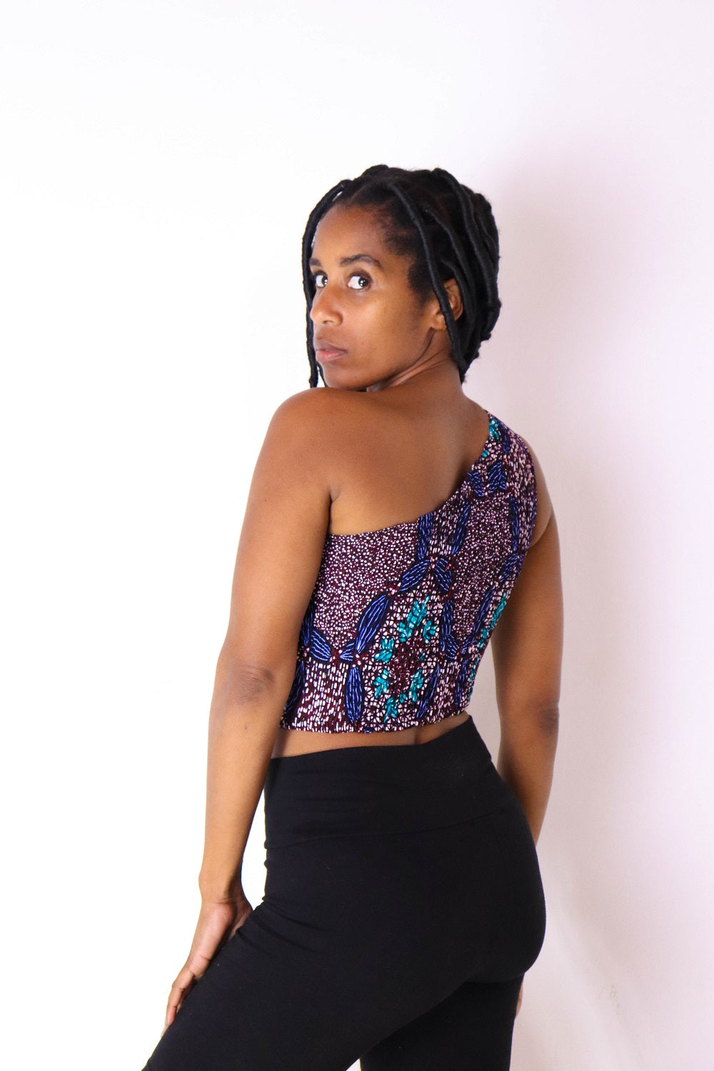 Nzela Women's African Print One Shoulder Top (Purple)