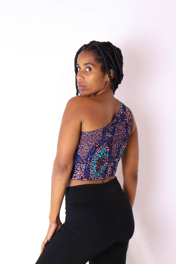 Nzela Women's African Print One Shoulder Top (Purple)