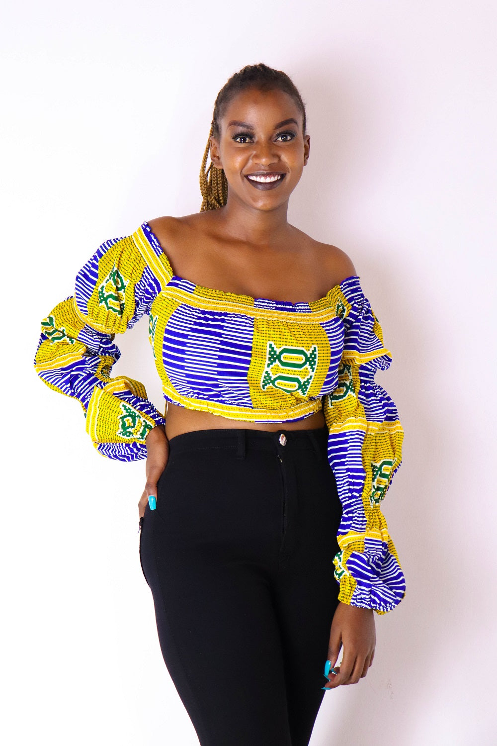 Sahihi Women's African Print Off Shoulder Crop Top (Yellow)